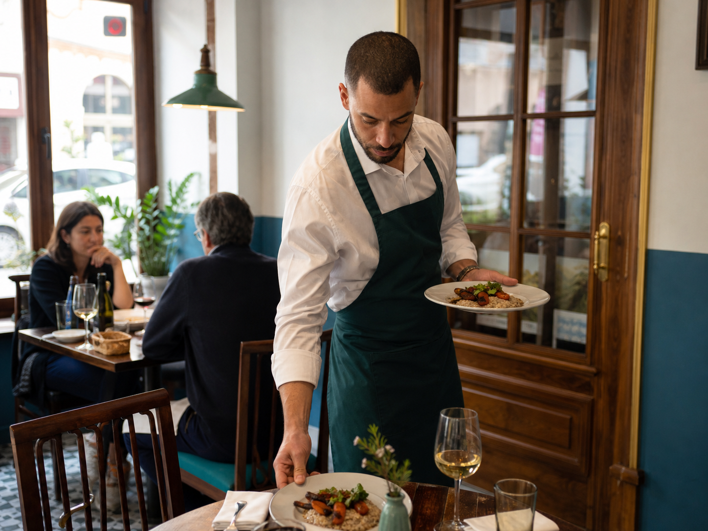 Camarero trabajando durante el servicio en un restaurante